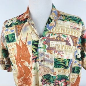Vtg Caribbean Club Large Hawaiian Shirt Floral Map